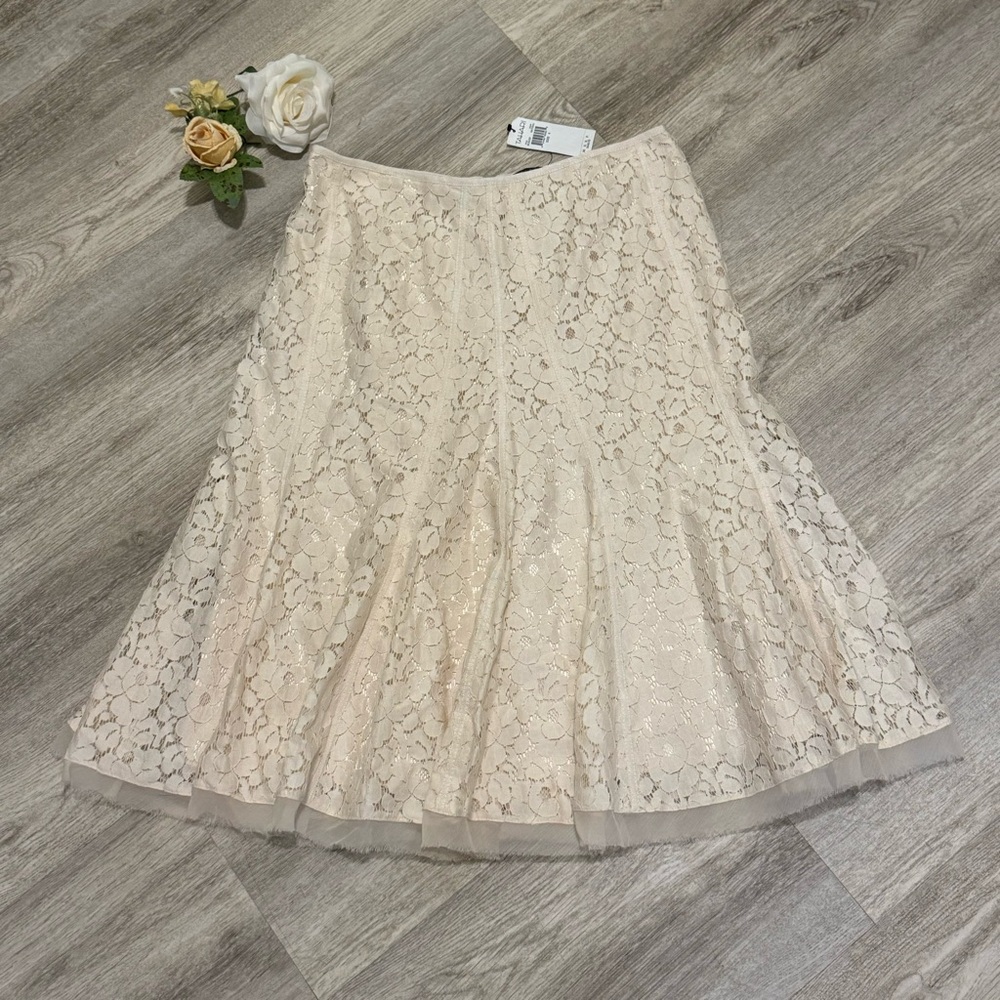 NEW WITH TAGS TAHARI COLLECTION $448 Cream Eyelet Lace Cotton Pleated Skirt SZ 4 - Picture 8 of 14